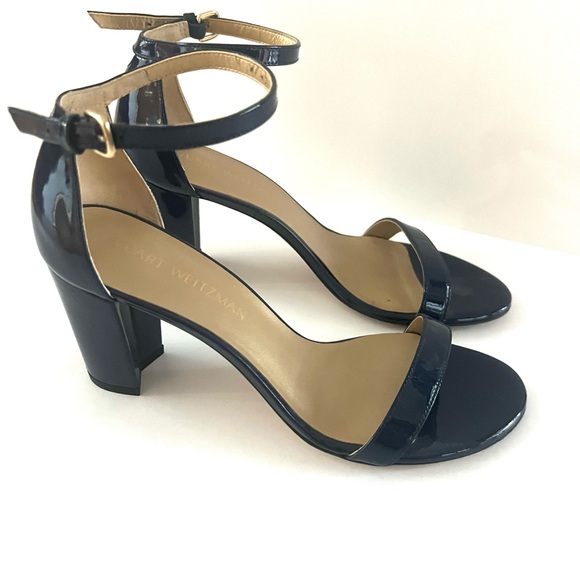 Like New Stuart Weitzman Navy Patent Leather Heels Size 8.5 - Picture 1 of 9